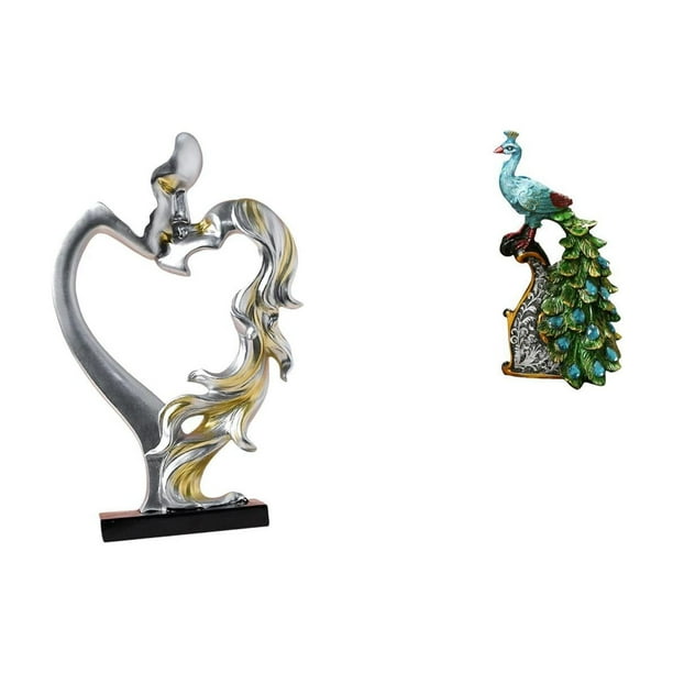 Estatua de pareja,Figura de pareja besándose,regalo de boda moderno,Estatua de pareja besándose en el aniversario de San Valentín,Figura de escritorio,Estante de estatua de pavo real para