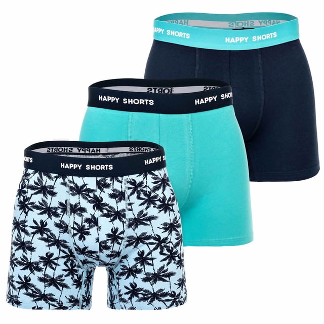 Happy Shorts Calzoncillos para Hombre, Paquete de 3 - Retro Jersey, Cintura con Logotipo Palms L (Large)