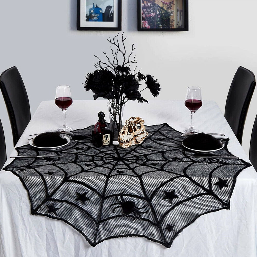 Halloween Table Cloth Spider Web Black Net Home Party Decoration Cover Spiders 
