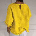 thumbnail image 4 of Women Summer Cotton Linen T Shirts Solid Cotton and Linen Ruffle Pleated Hem Tops Half Sleeve Round Neck Casual Shirt Comfortable Shirts, 4 of 5