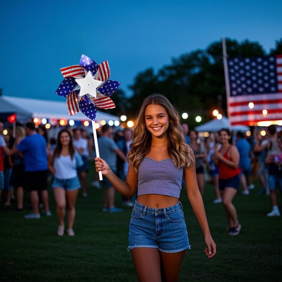 100Fens Independence Day Windmill Decoration Flower Gardening Garden Windmill Decoration Tricolor Flag Windmill Toys Eight Leaf Windmill Holiday Party Supplies