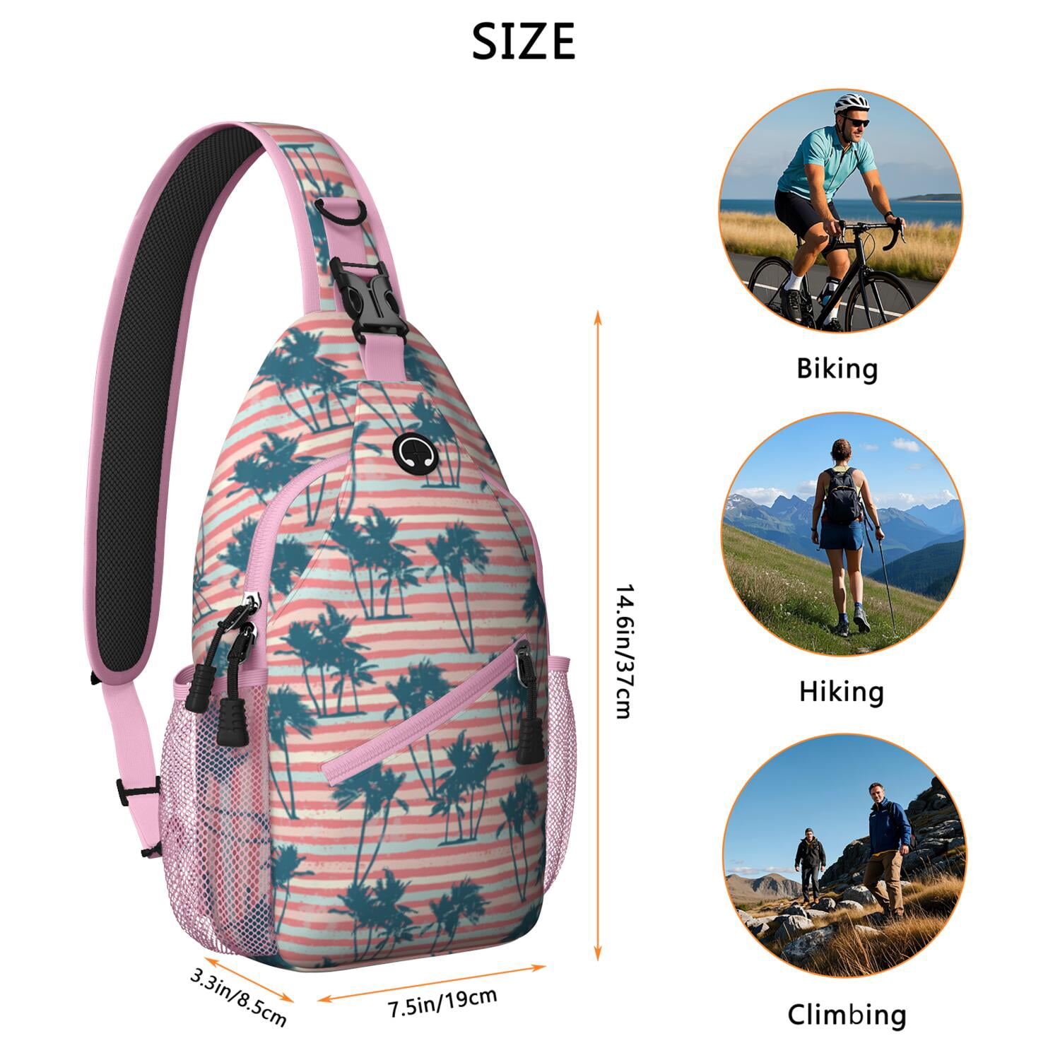 Palm Inspired Sling Bag - Travel-Ready Crossbody Bag with Organized Compartments & Breathable Straps - Great for Daily Commuting, Climbing, Jungle Leaves Theme