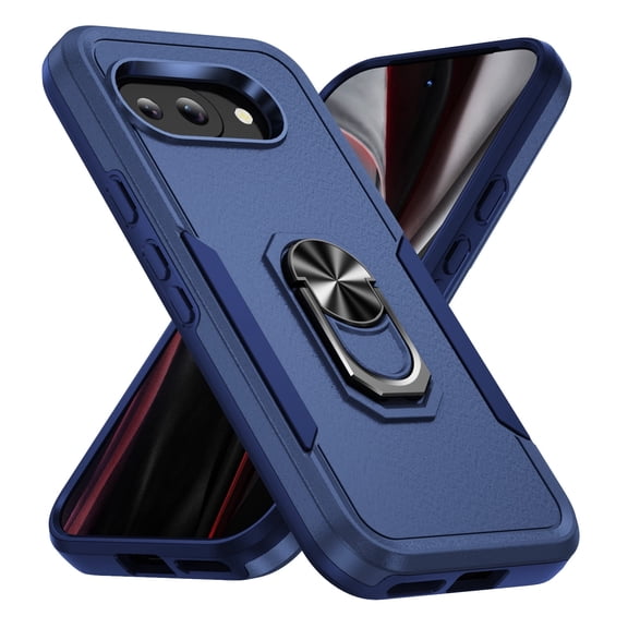 Rugged Heavy Duty Phone Case compatible with Google Pixel 9a, Ring Holder Kickstand, Shockproof Military Grade Drop Protection Cover