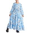 thumbnail image 2 of HBGVBA Girl's Floral Print Maxi Dress Muslim Long Sleeve V-Neck Ankle Length Robe Dresses Floral Embroidery Floral Print Ruffle Modest Daily Wear 3-14 Years, 2 of 5
