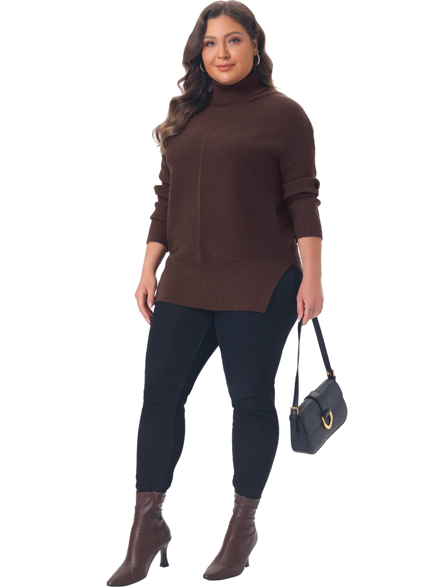 DARING DIVA Women's Plus Turtleneck Long Sleeve Sweater L Coffee