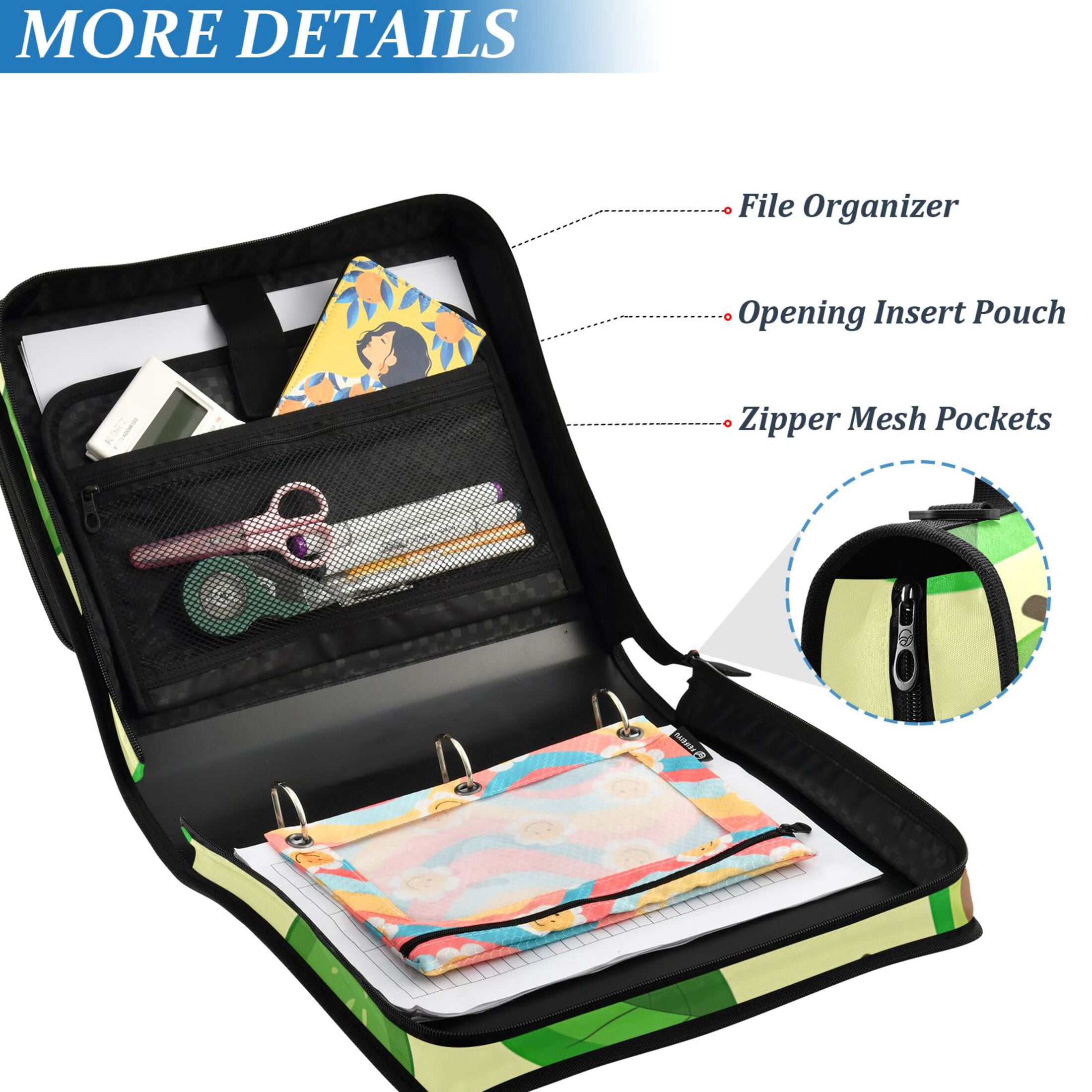 ALAZA Zipper Binder Green Avocado 3 Ring Trapper Keeper File Folder Organizer Bag