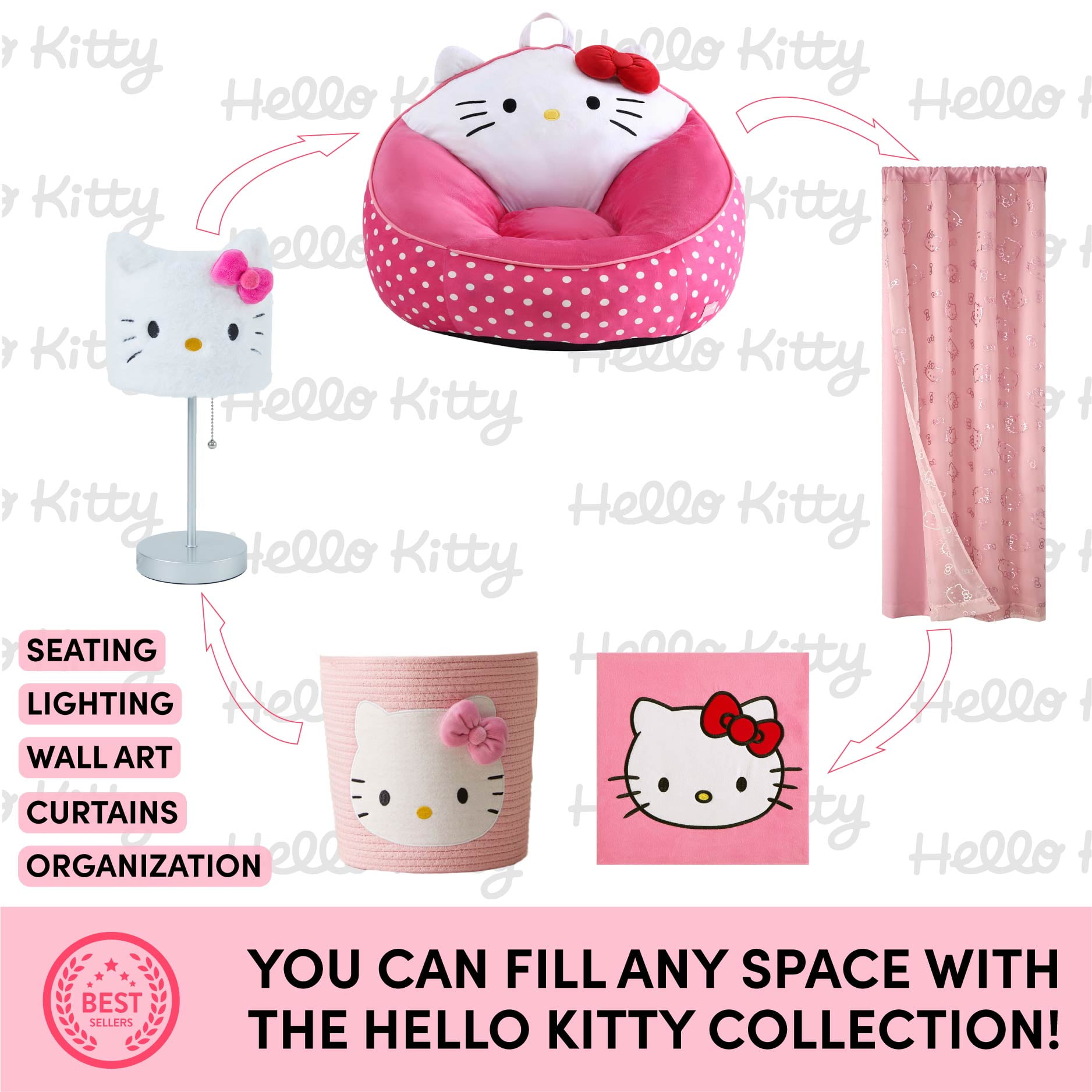 Hello Kitty Plush Table Lamp 15" H - Adorable Plush Light for Kids' Rooms