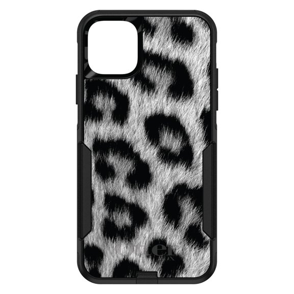 DistinctInk OtterBox Commuter Custom Case for Apple iPhone 15 (6.1" Screen) - Black White Snow Leopard Fur Print - Shockproof Protection