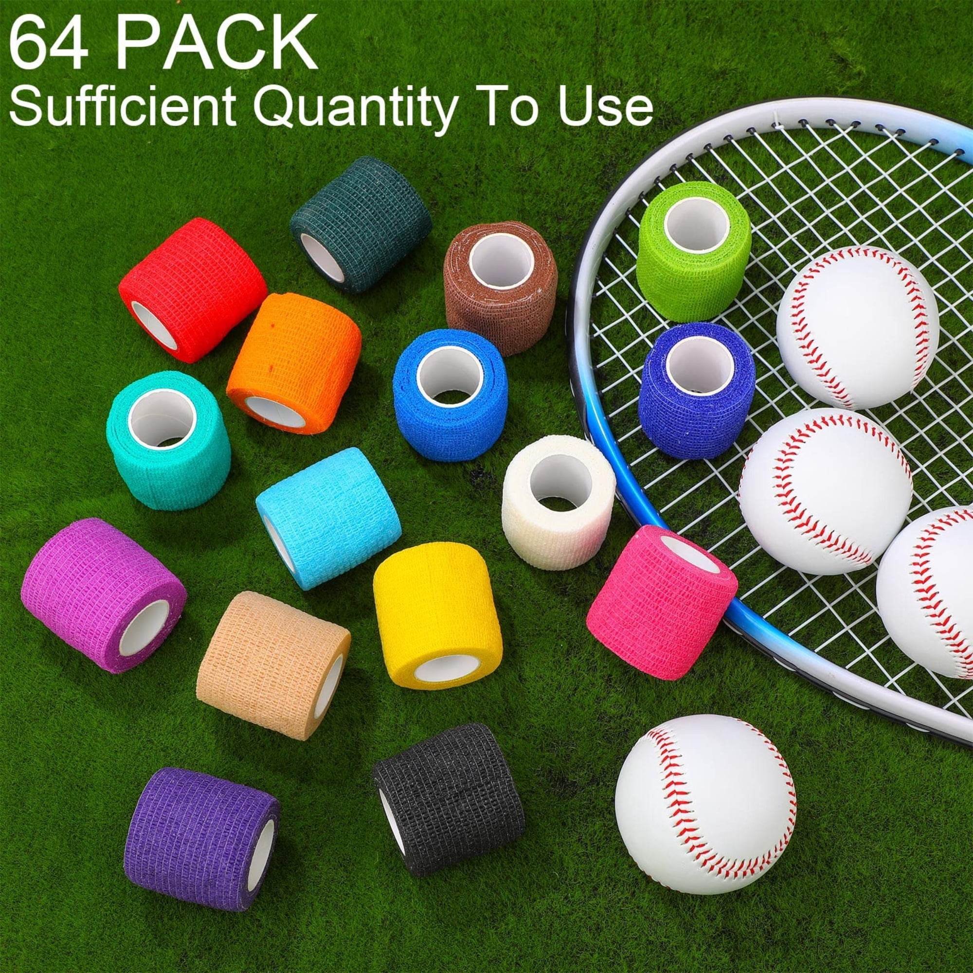 64 Rolls Self Adhesive Stretch Bandage Wrap 1 inch x 4.9 Yards, Adherent Cohesive Vet Tape for First Aid, Wrist and Ankle Swelling, Animals, Pets, Sports (16 Colors)