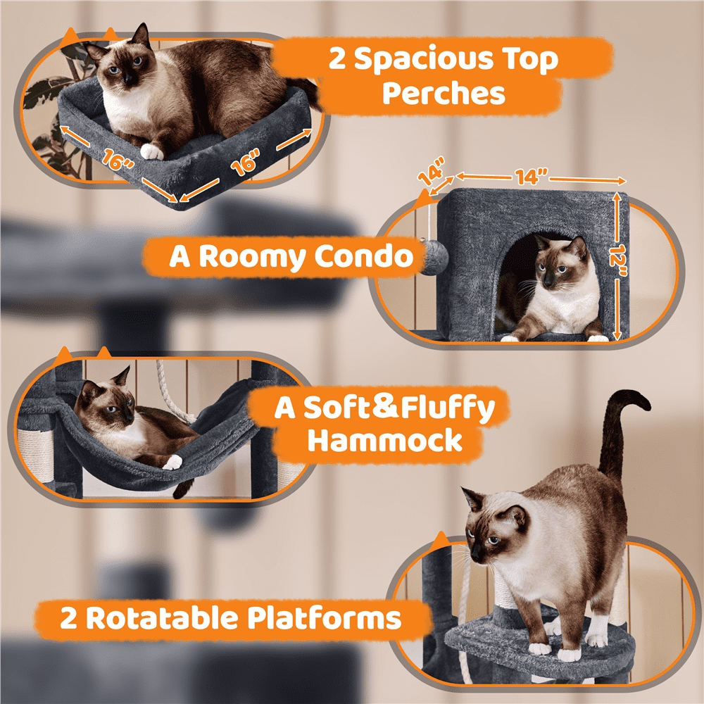 Alden Design 59" Cat Tree with Condo and Scratching Post Tower, Dark Gray