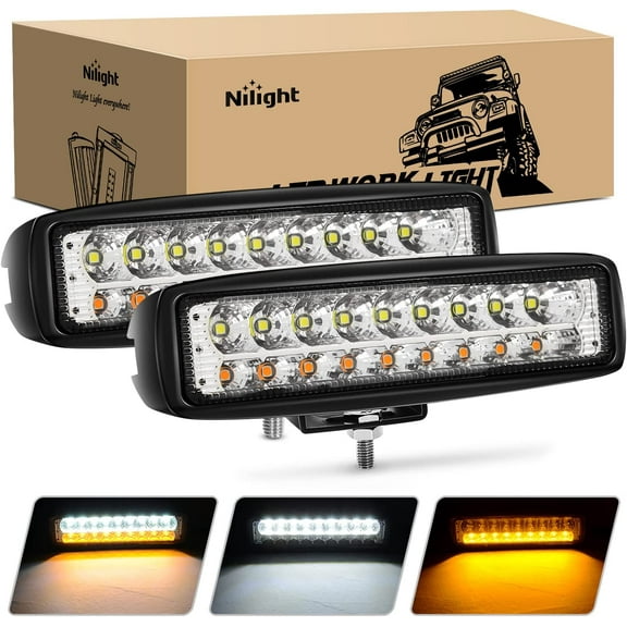 Nilight LED Pods 2Pcs 54W White/Amber 6 Inch Flood Offroad Fog Light Bar Waterproof Lighting for Tractor Boat SUV ATV UTV 4WD Car Truck Motorcycle Dirt Bike Golf Cart 12V 24V