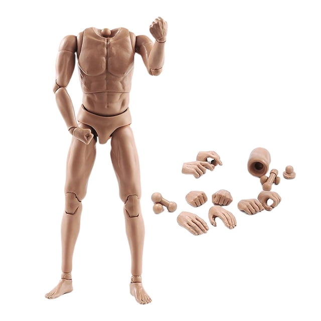 Figura masculina desnuda, musculosa, articulada, con 28 articulaciones móviles, escala 1:6, de 30 cm. Trigo