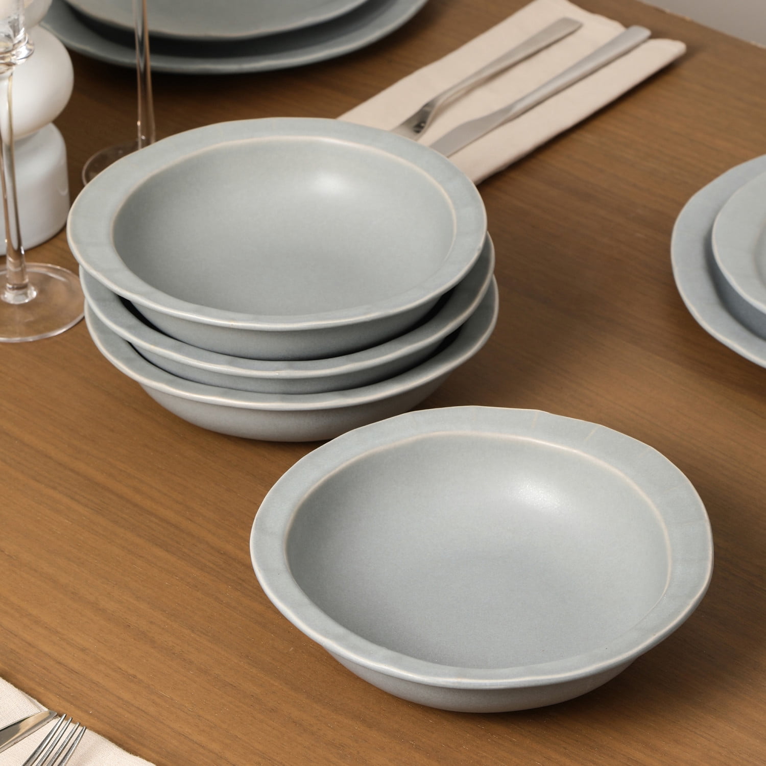 Stone Lain Oasis 24-Piece Dinnerware Set Stoneware, Grey Blue