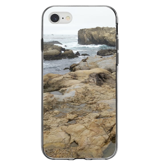 DistinctInk Clear Shockproof Hybrid Case for iPhone 7 8 SE (2020 Model) 4.7" Screen TPU Bumper Acrylic Back Tempered Glass Screen Protector - Point Lobos Reserve