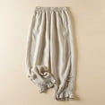 thumbnail image 3 of REALiKUN Womens Cotton Linen Pants Vintage Embroidery Elastic Waist Solid Color Casual Pants Ruffle Cropped Trousers, 3 of 6