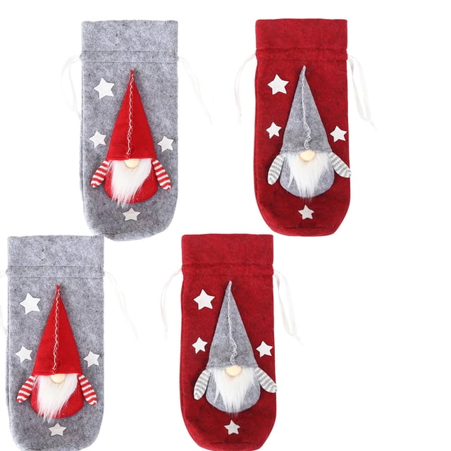 4 Uds. Fundas para botellas de vino de gnomo navideño, bolsas para botellas de vino hechas a mano, decoraciones para fiestas de mesa, regalo Rojo Verde