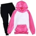 thumbnail image 3 of Little Girls Clothes Fall Outfits Kids Color Block Hoodie Long Sleeve Pullover Sweatshirt Solid Pants 2 Piece School Outfit Set Size 7-8T, 3 of 3