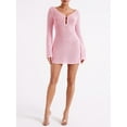 thumbnail image 5 of Yunliwuli Women Knit Dress, Long Sleeve V Neck Backless Hollowed Solid Sheer Dress Mini Dress Clubwear, 5 of 7