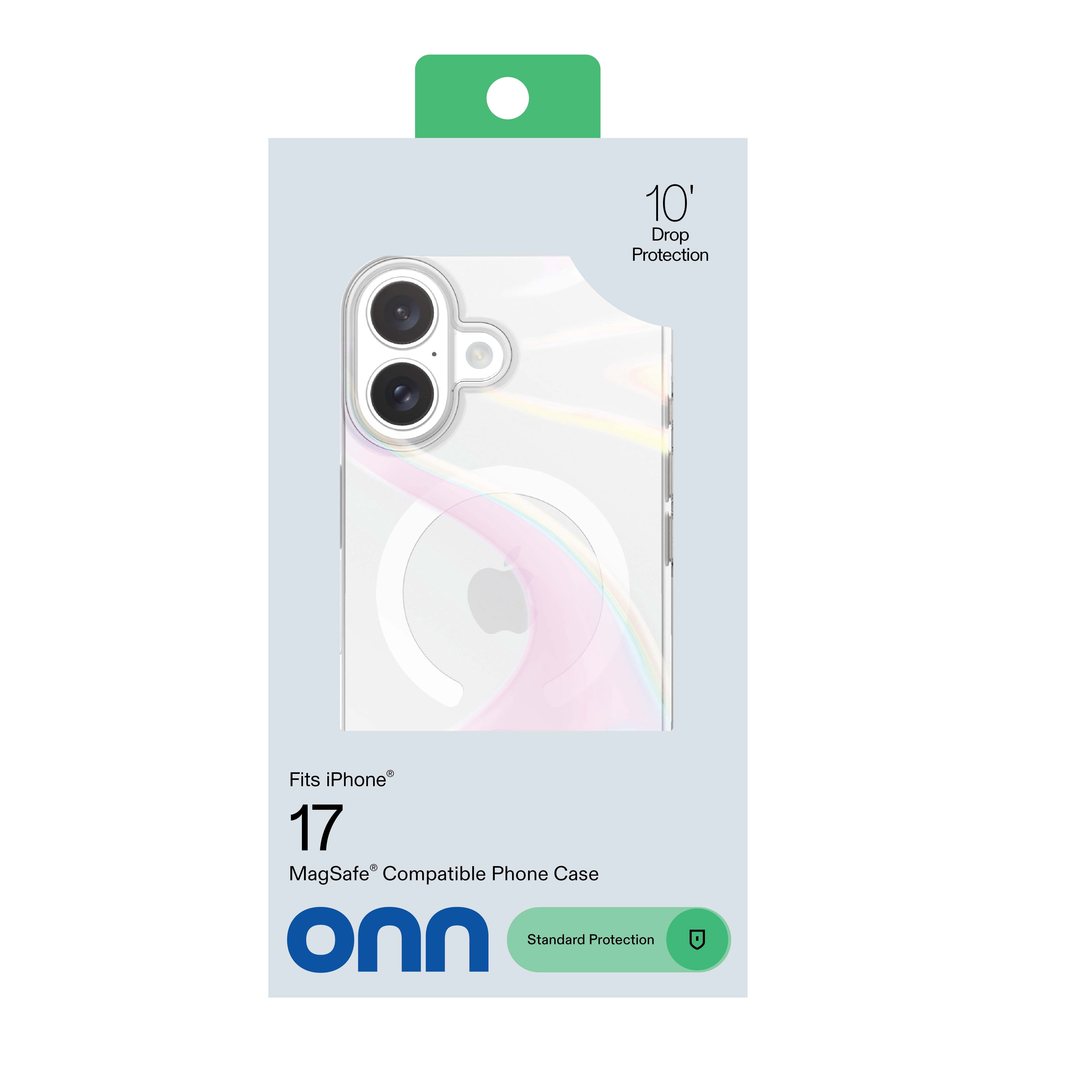 onn Phone Case for iPhone 17, MagSafe Compatible - Clear Iridescent