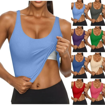 Jinhomg Sports Tank Tops for Women Summer Sleeveless Workout Camisoles Lightweight Spaghetti Strap Neck Tanks with Built in Bra Blue XXL