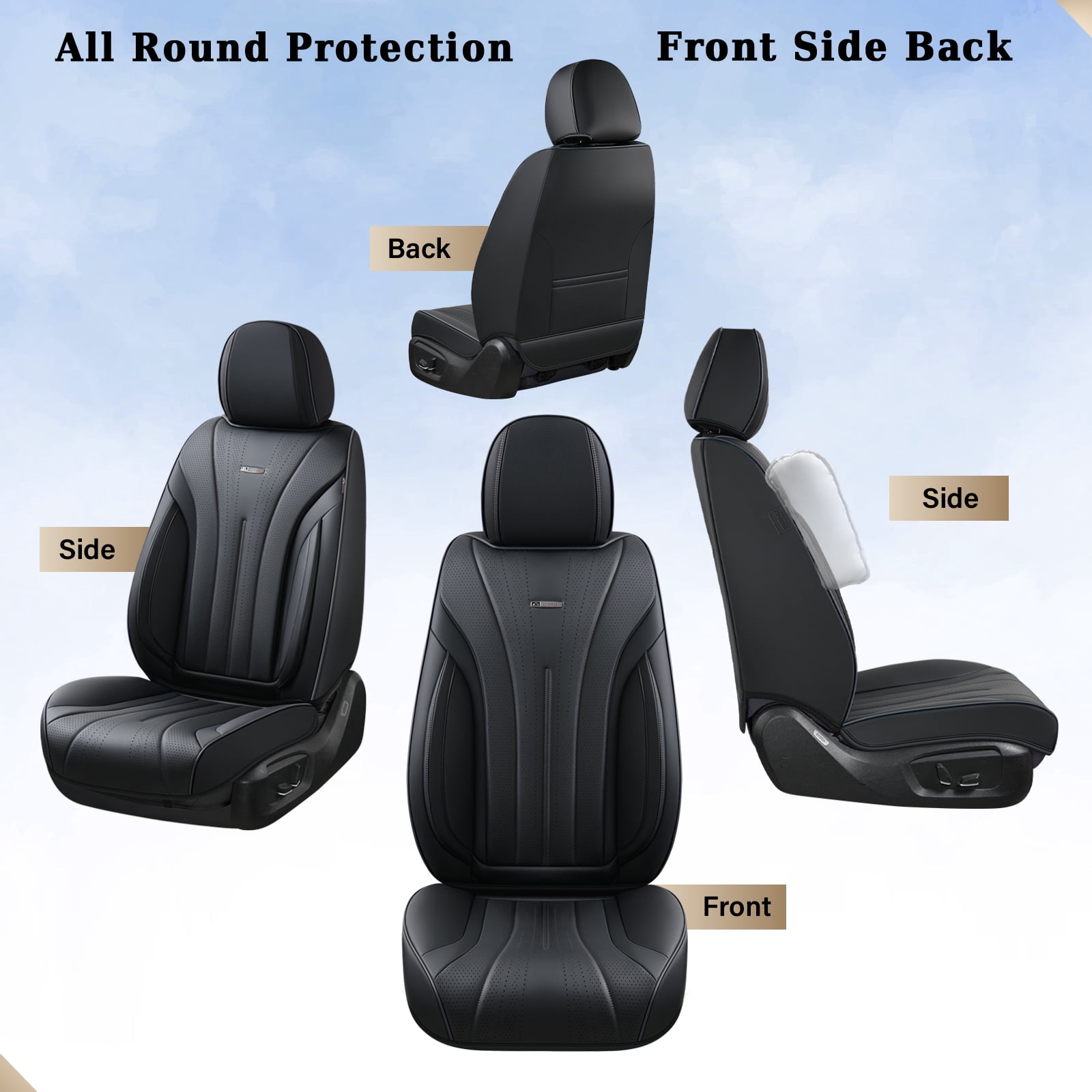 Coverado Front Car Seat Covers, Waterproof Faux Leather Seat Protector, Breathable Seat Cushions Universal Fit for Most Cars, Black