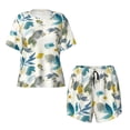 thumbnail image 5 of Wukai Watercolor Leaves Women's Pajama Set,Short-Sleeve Top and Shorts with Elastic Waistband and Pockets for Loungewear, Yoga, and Casual Wear-Large, 5 of 8