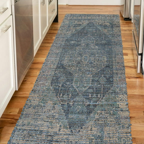Unique Loom Chenille Jute Collection Area Rug - Raj (2' 2" x 6' 1" Runner Blue/Ivory)