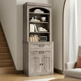 thumbnail image 6 of Farmhouse Tall Bookshelf, 7 Tier Arched Bookcase with Drawers and Doors, Book Shelf with Storage Cabinet, Wooden Freestanding Open Display Bookshelves for Living Room, Office, Greige, 6 of 18