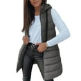 thumbnail image 2 of Long Puffer Vest Women Winter Hooded Vests Casua Lightweight Quilted Jackets Sleeveless Padded Jacket with Pockets Dark Gray L, 2 of 8