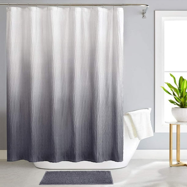 Waterproof Fabric Shower Curtain, Grey Textured Shower Curtain