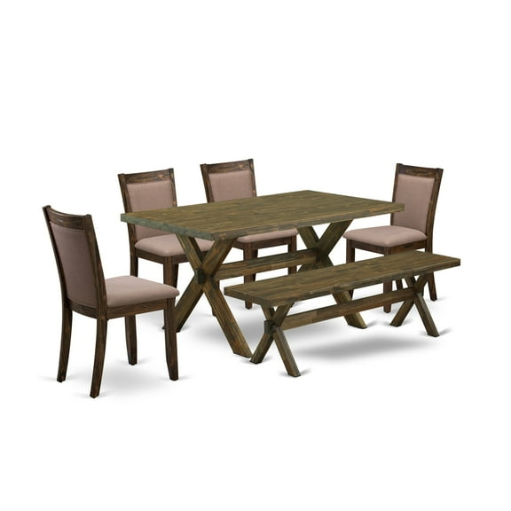 X776MZ748-6 6Pc Dining Set - Rectangular Table , 4 Parson Chairs and a Bench - Multi-Color Color