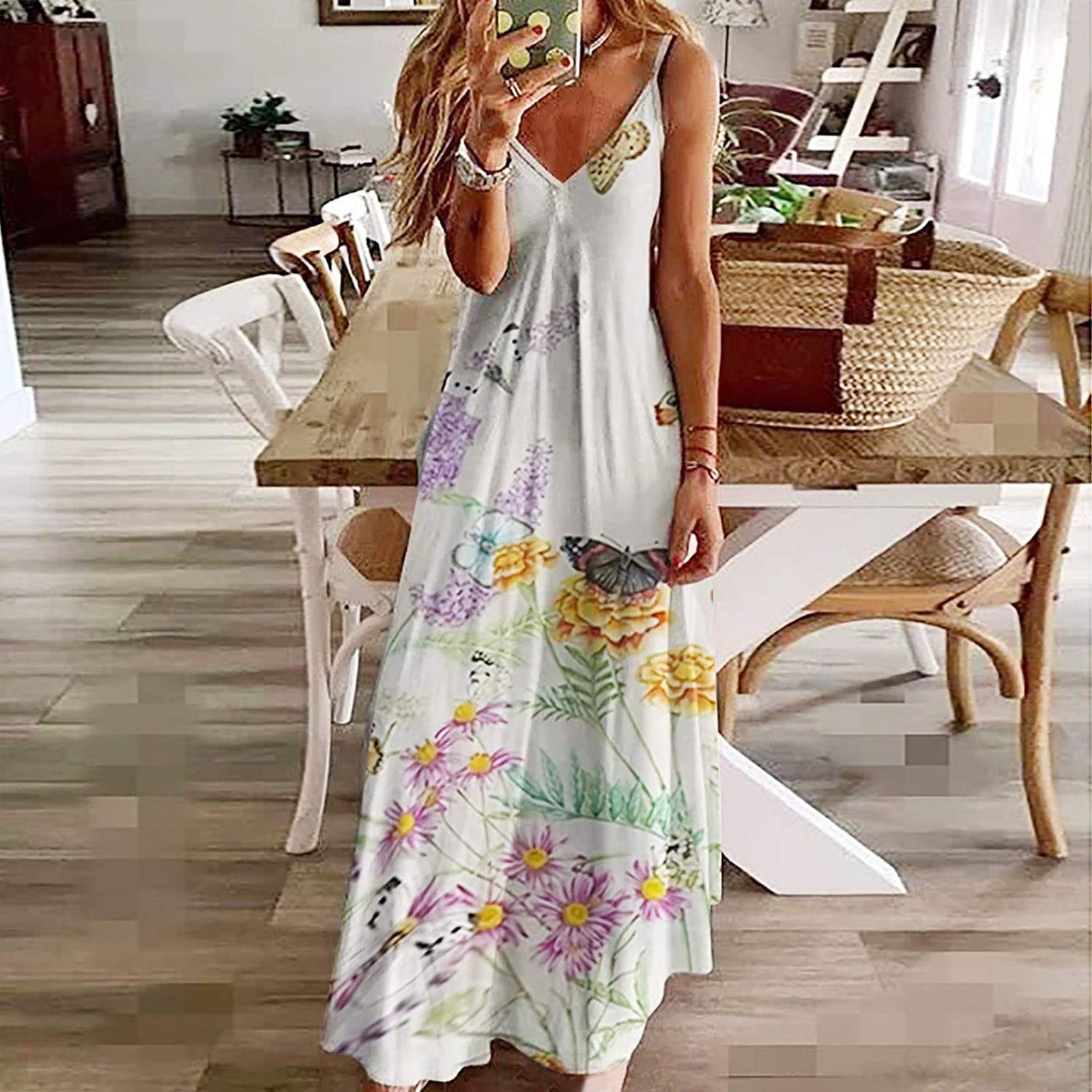 zanvin summer dress for women Women s Summer Fashion Printed V Neck Sleeveless Suspenders Pullover Dress Party Beach Dress Purple Walmart
