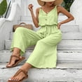 thumbnail image 4 of Tqcoqu Womens Jumpsuit Trendy Summer Casual Wide Leg Pants Sleeveless V Neck Elegant One Piece Outfit,Yellow,Women's S-XXL, 4 of 5