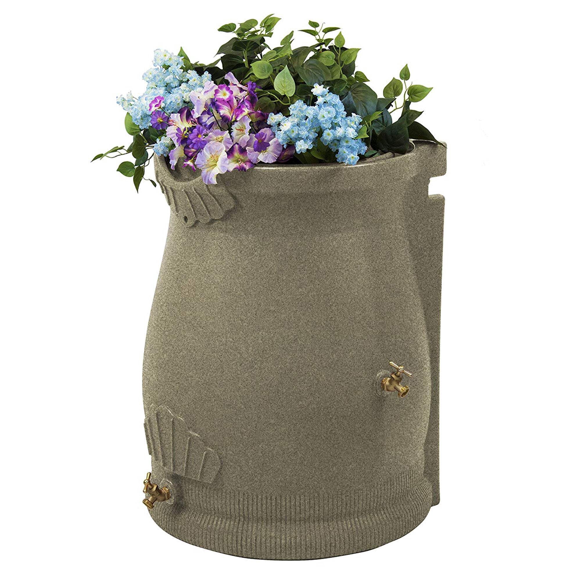 Good Ideas Rain Wizard 50 Gal Plastic Rain Barrel Urn, Sandstone (3 Pack)