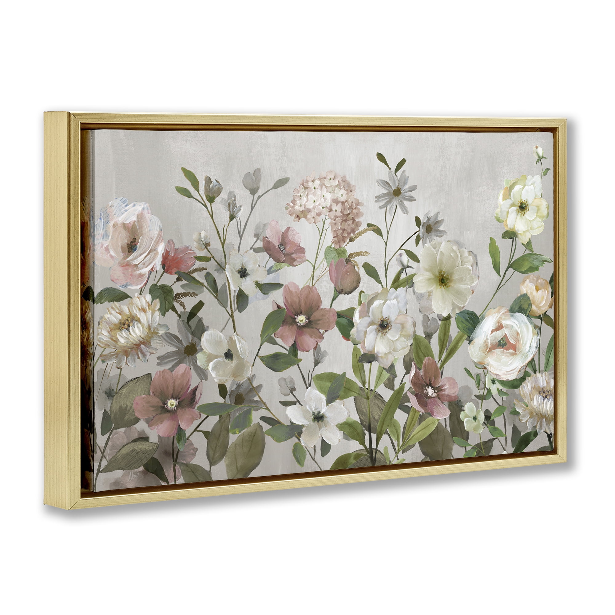 Stupell Industries Garden Meadow Arrangement Gold Framed Floater Canvas Wall Art, design by Nan