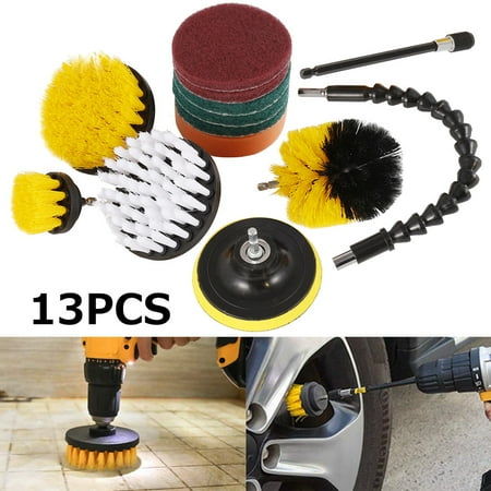 

HOTBEST 13PCS Drill Brush Attachments Set Scrub Pads & Sponge Power Scrubber Brush Buffing Pads with Extend Long Attachment Car Bathroom Kitchen Polishing Pad Kit