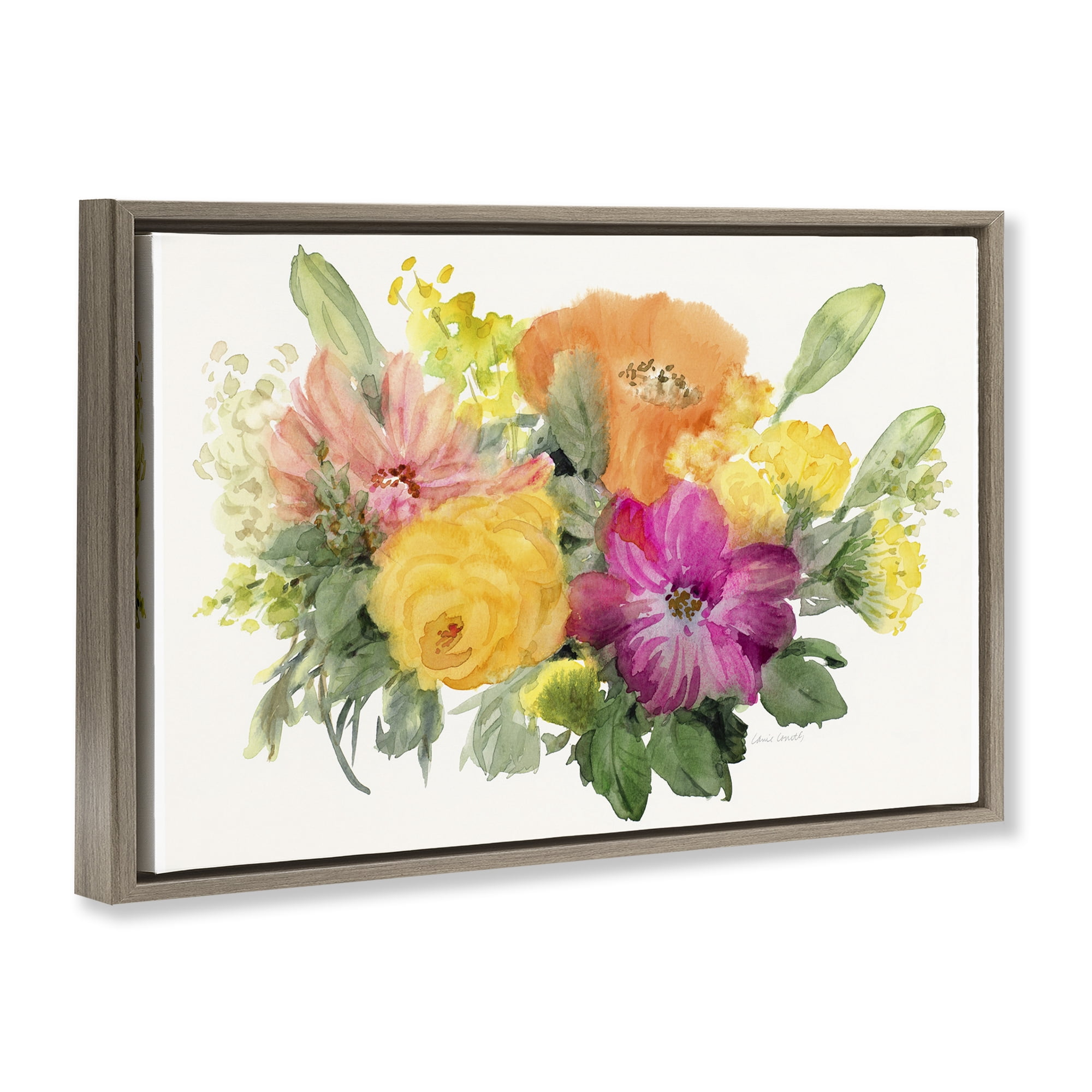 Stupell Industries Bold Bouquet Beauty Botanical & Floral Painting Brown Floater Framed Art Print Wall Art, 25 x 17