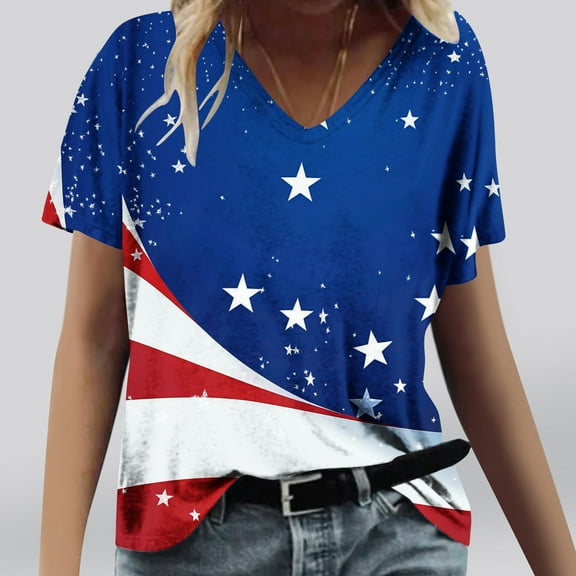 Blczomt Womens Tops Plus Patriotic July 4th Independence Day T Shirts 2025 American Flag Short Sleeve Blouses for Curvy Women