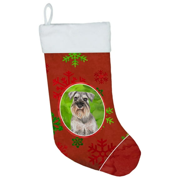 Carolines Treasures KJ1186CS Red Snowflakes Holiday Christmas  Schnauzer Christmas Stocking  Large multicolor