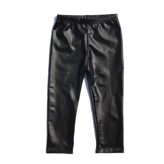 MXIEZI Toddler Kids Winter Fall Leather Leggings Pants for Girls 1-15T Solid Color Thick Fleece Pants Baby Lined Faux Leather Trouser