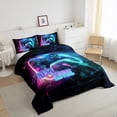 thumbnail image 3 of Homewish Gradient Gamepads Bedding Comforter Set 2pcs for Kids Teens,Futuristic Cubes Plaid Twin Comforter Sets Microfiber,Abstract Ombre Video Game Breathable Bedding Set,Luxury Bedroom Decor, 3 of 8