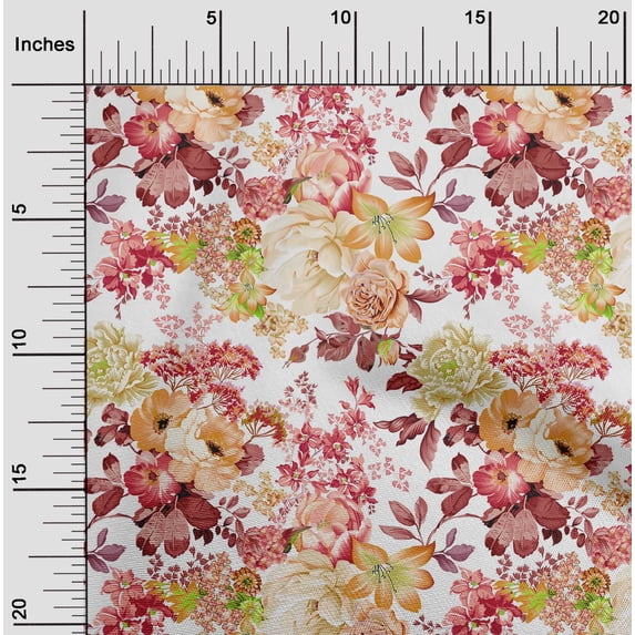 oneOone Polyester Lycra Pale Orange Fabric Leaves & Floral Artistic Diy Clothing Quilting Fabric Print Fabric By Yard 56 Inch Wide