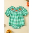 thumbnail image 3 of Miaouyo Baby Halloween Fall Romper Pumpkin Embroidered Plaid Short Sleeve Round Neck Ruffled Jumpsuits, 3 of 9