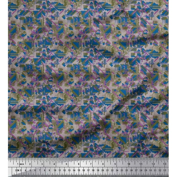 Soimoi Cotton Duck Fabric Check & Geometric Printed Craft Fabric by the Yard 42 Inch Wide