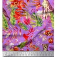 thumbnail image 1 of Soimoi Purple Silk Fabric Leaves,Floral & Leopard Jungle Print Sewing Fabric BTY 42 Inch Wide, 1 of 1