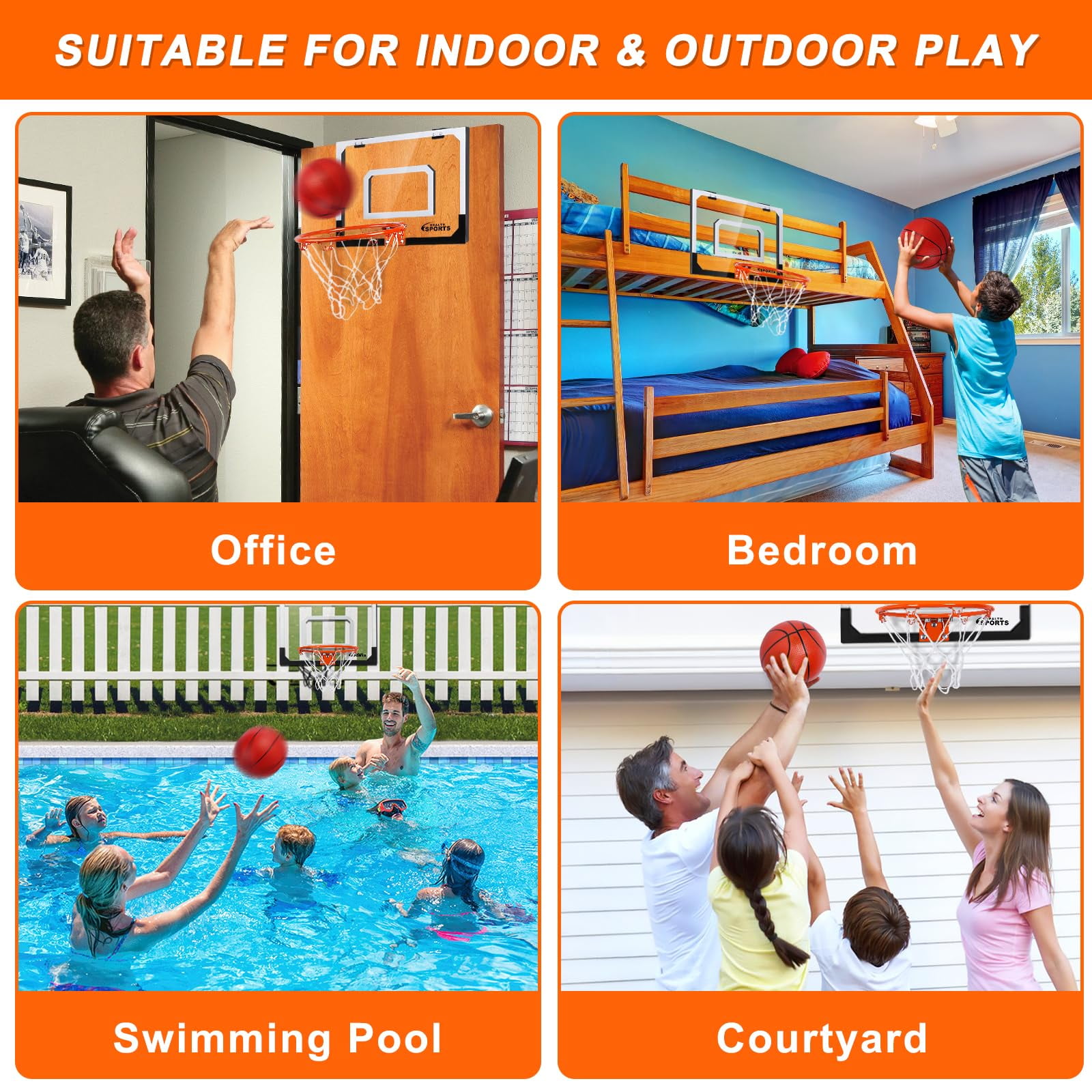 Basketball Hoop Indoor, Over The Door Basketball Hoop, Indoor Outdoor Mini Basketball Hoop Birthday Gift Toy for Kids & Adults