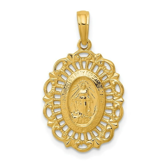 Diamond2Deal 14k Yellow Gold Oval Miraculous Medal Pendant for Women (L- 1.04 inch, W- 0.62 inch)