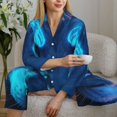 thumbnail image 5 of KLL Futuristic Blue Light Wolf Print Women's Long Sleeve Pajamas with Pants Sleepwear Loungewear 2 Set-Small, 5 of 7