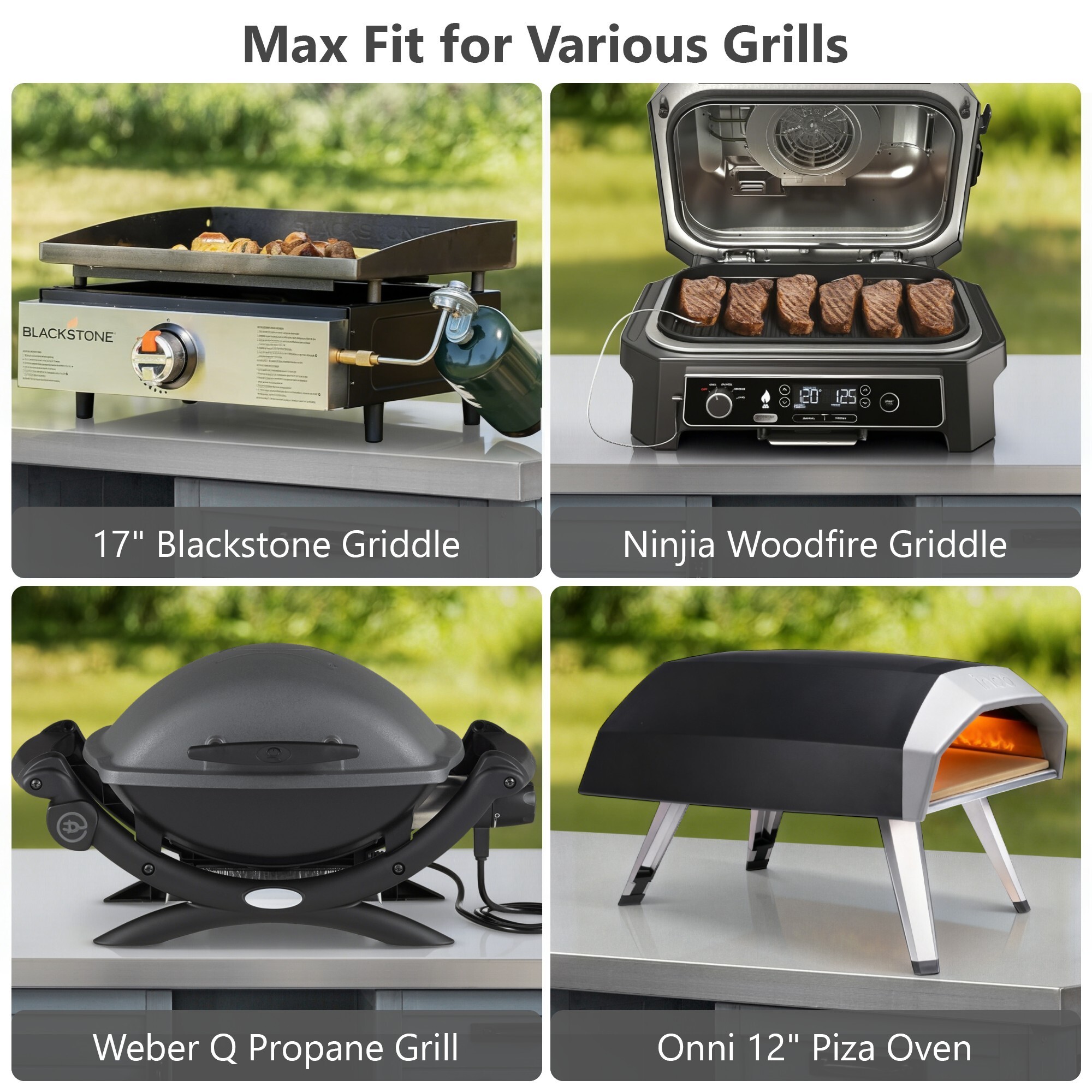 AENKYO Mobile Outdoor Kitchen Island with Stainless Steel Top & Trash Can, Foldable BBQ Prep Cart for Grilling, Gray Blue