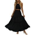 thumbnail image 2 of ZHOGXU Womens Skirt Elastic Waist Solid Color A Line Bohemian Style Flowy Fashion Comfortable Maxi Skirt For Casual Daily Wear,Black,L, 2 of 9